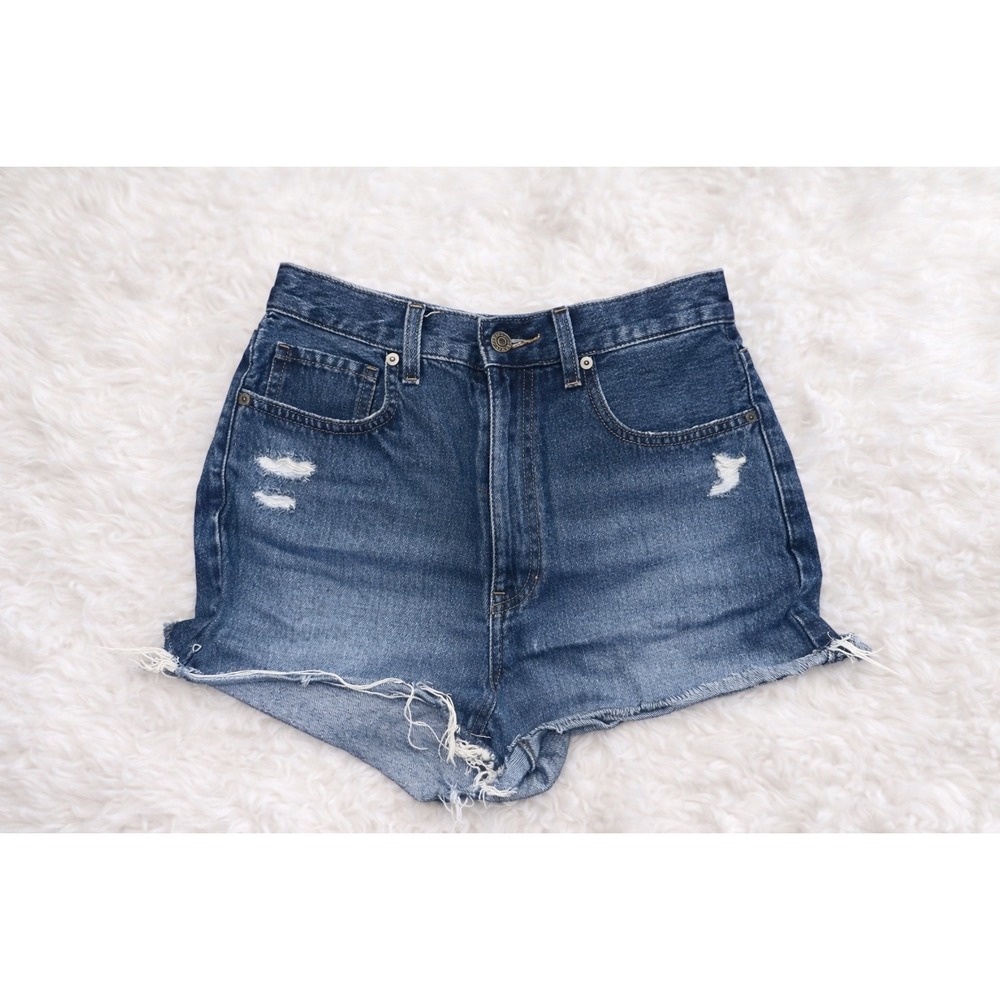 Uniqlo Distressed Denim Shorts Women's Size 27 High Rise Raw Hem Cutoff Jean